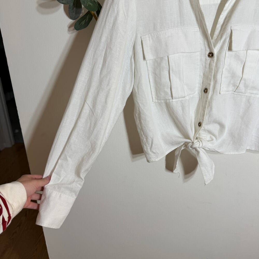 Sanctuary White Linen Tie Front Blouse - Picture 3 of 5